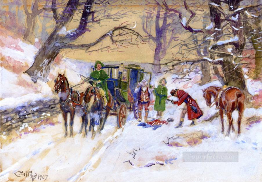 ボストン道路での強盗 1907年 チャールズ・マリオン・ラッセル油絵